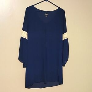 By‎ & By Navy Blue Dress Medium Sheath Swing Chiffon Lined V-neck Crochet
